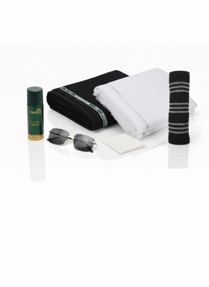 Premium Fabric Combo – Top with White-Black Bottom